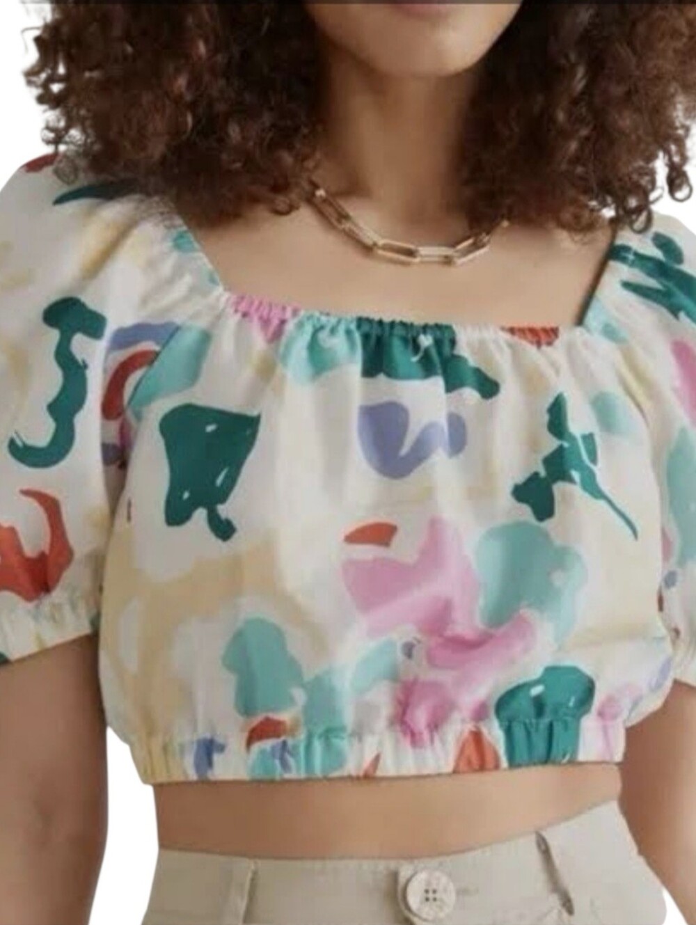 & Other Stories Cream & Bright Floral Crop Top Size Small